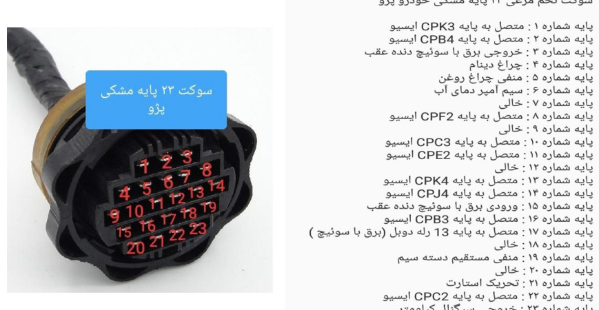  نقشه سوکت ۲۳ پایه مشکی تخم مرغی پژو